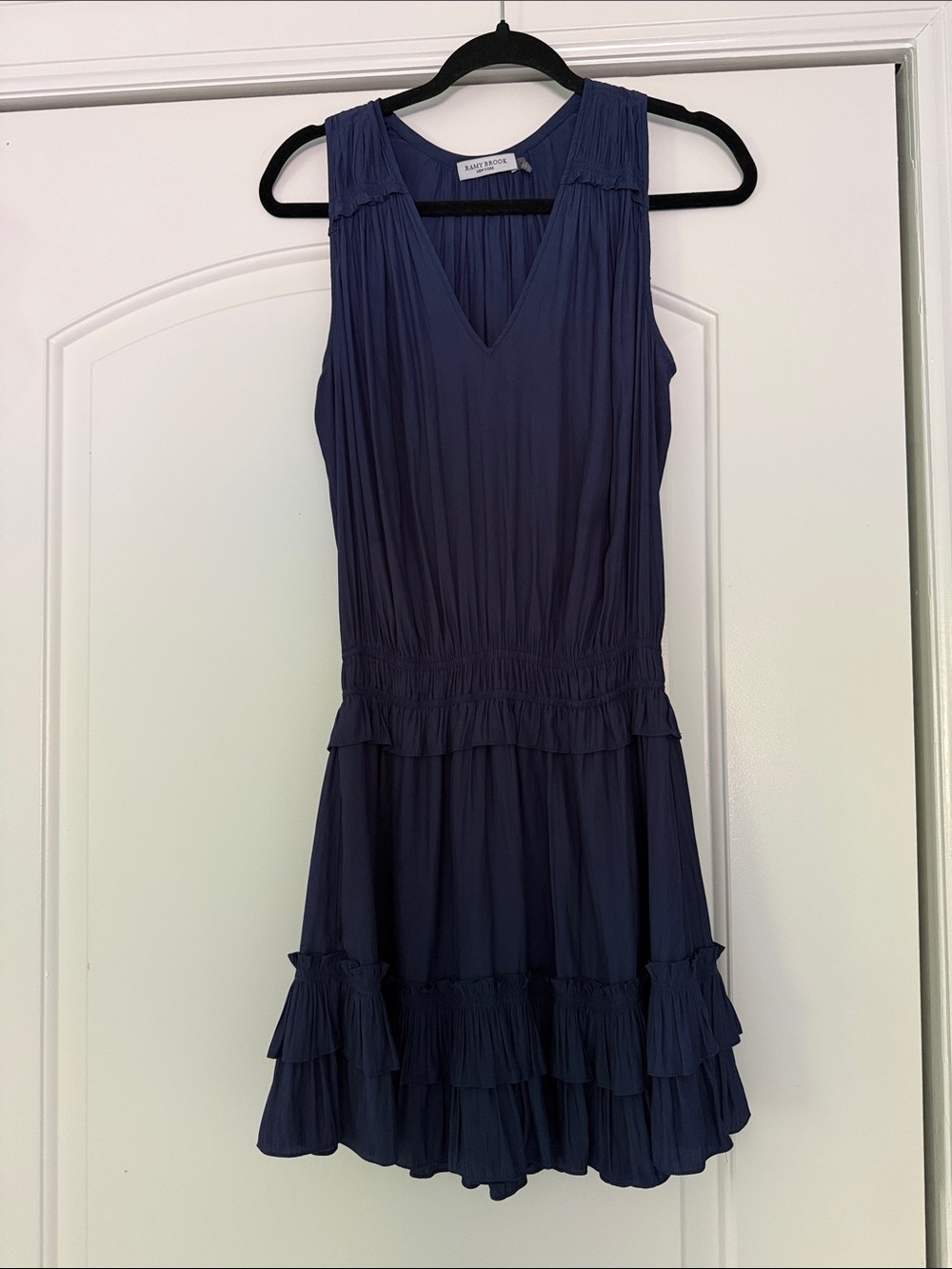 Ramy Brook Navy V-Neck Sleeveless Ruffled Mini Dress - Picture 2 of 4